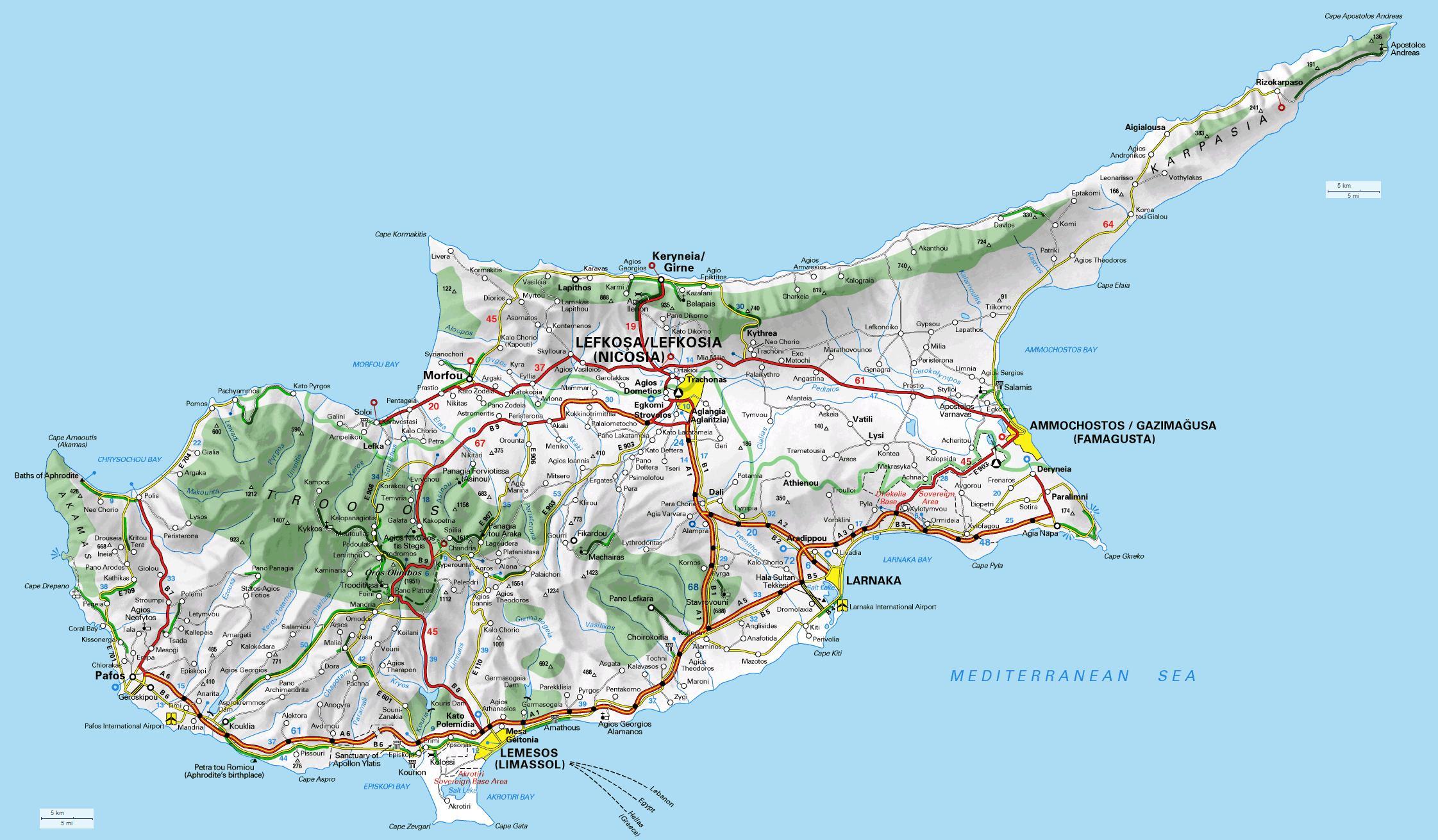 Cypern gränsövergångsställen karta - Karta över Cypern gränsövergångar