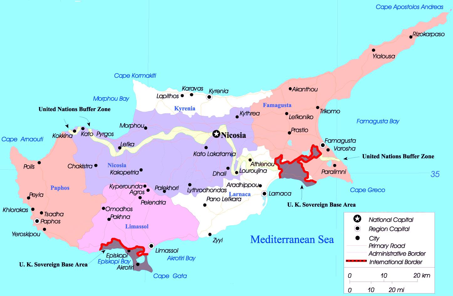 Cypern städer karta - Karta över Cypern städer (Södra Europa - Europa)