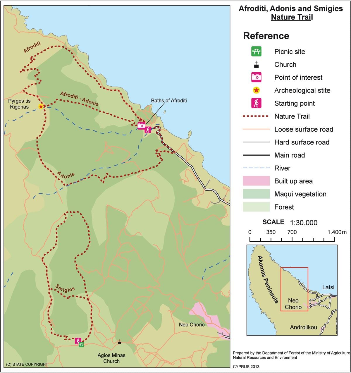 Karta afrodite trail Cypern 