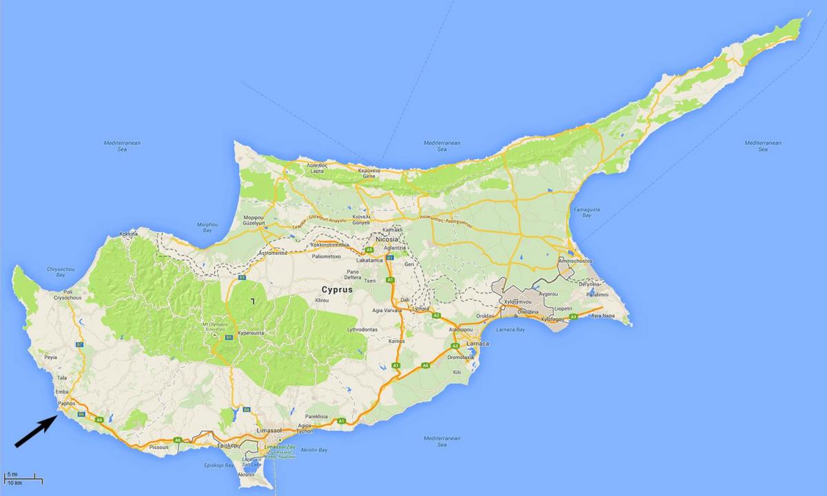 karta över Cypern visar flygplatser