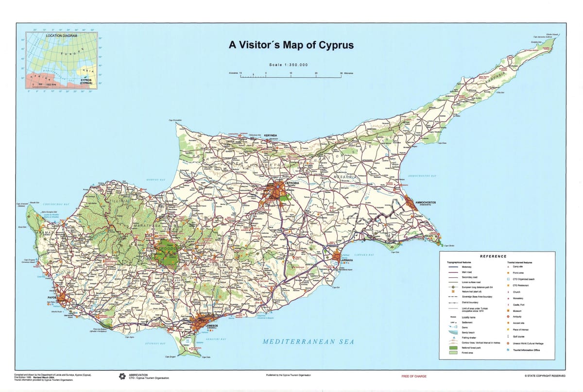 Karta över Cypern sightseeing