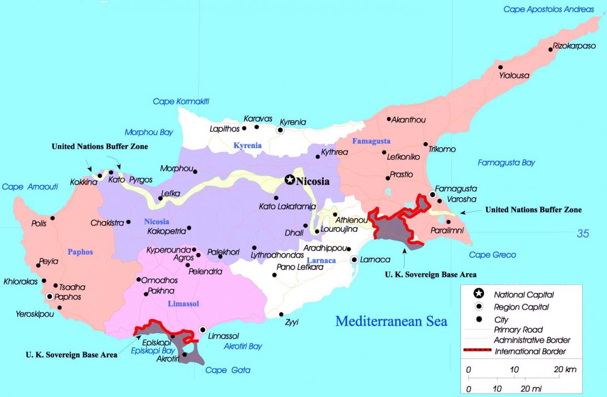 Cypern städer karta - Karta över Cypern städer (Södra Europa - Europa)