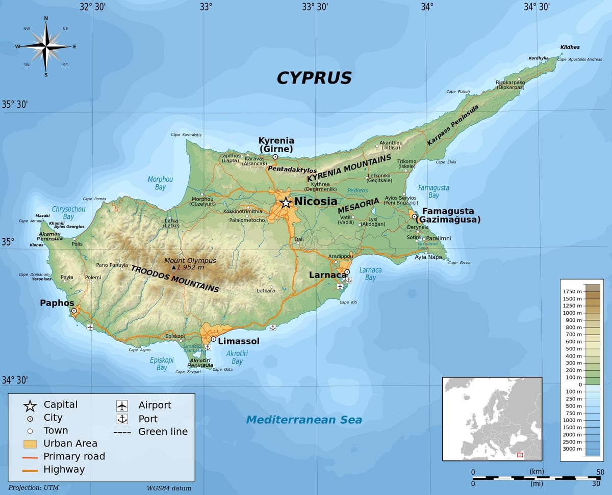 Cypern geografi karta