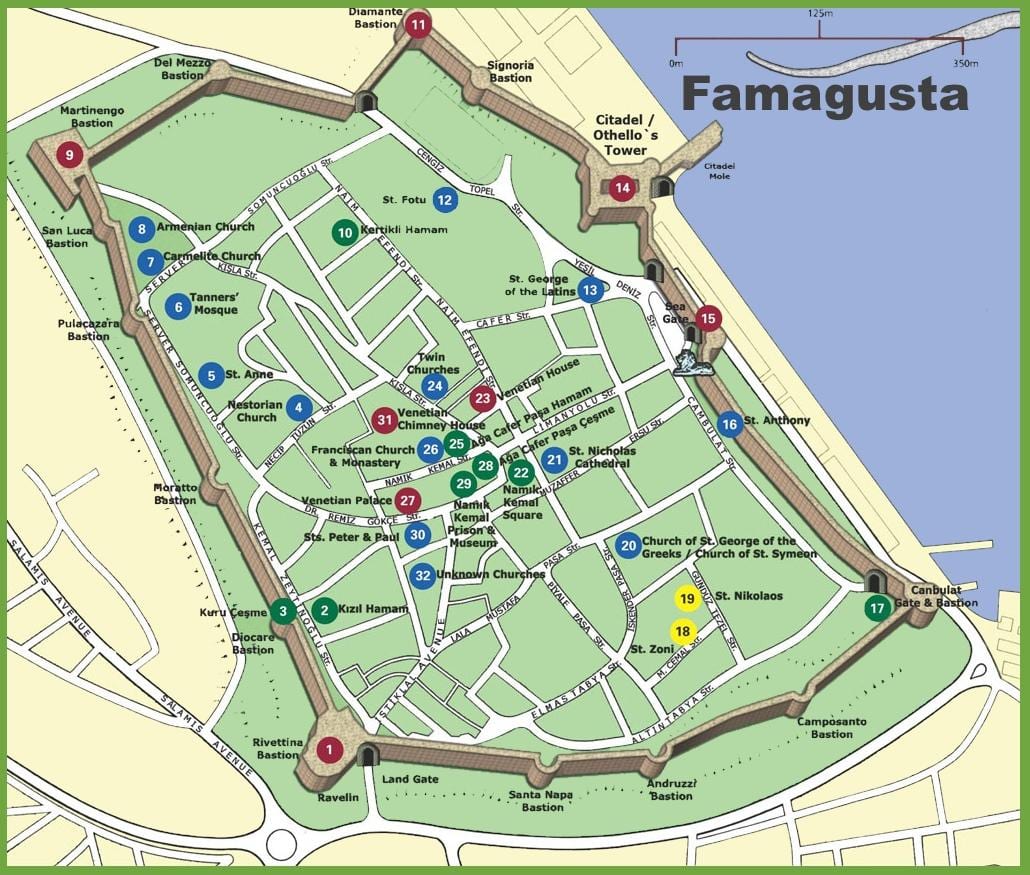 karta över famagusta norra Cypern