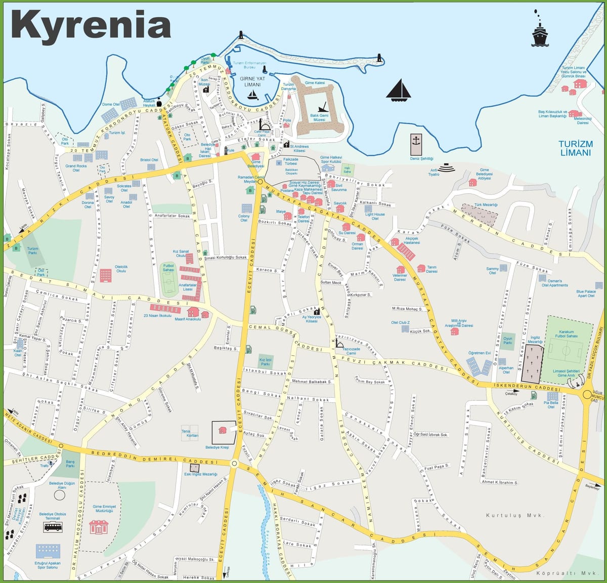 karta över norra Cypern i kyrenia